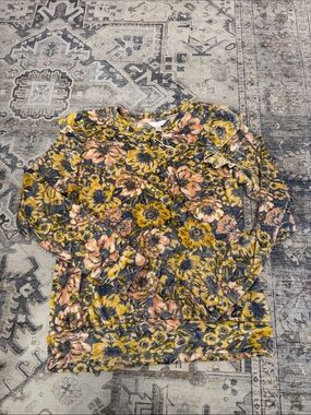 LC Lauren Conrad Floral Velour Ruffle Shoulder Sweatshirt Medium